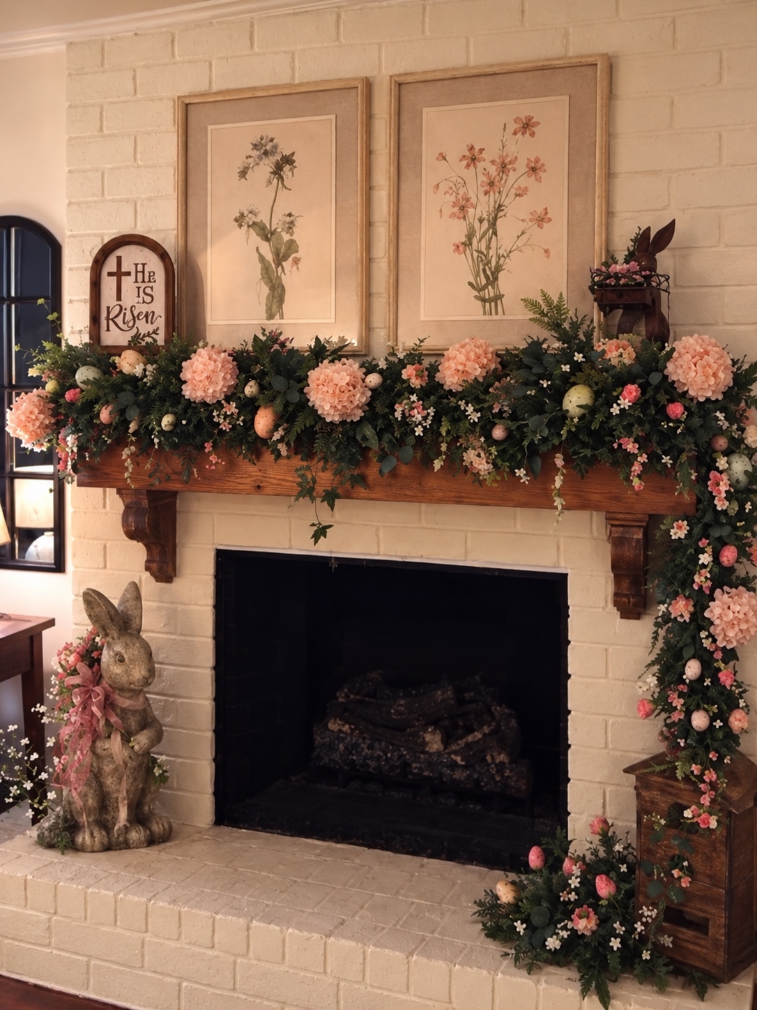 Spring blooms on the mantel — seasonal decorating by Lori